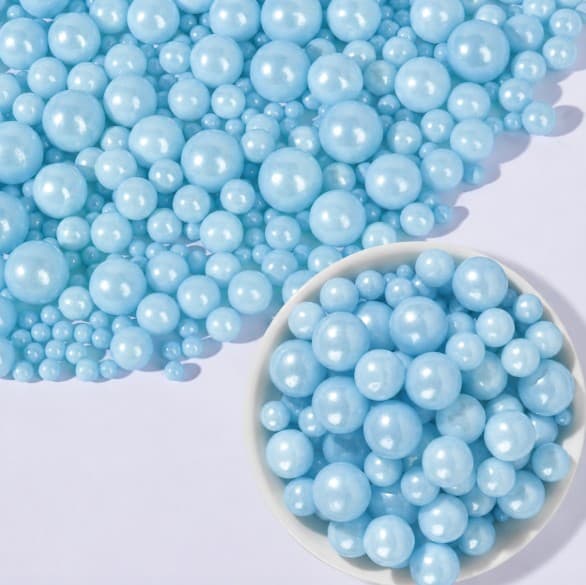 PERLAS PARA DECORAR AZUL PASTEL TAMAÑO MIXTO 100 G
