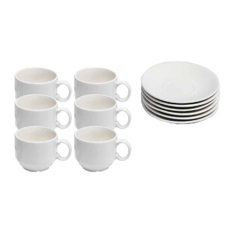 TAZA DE CERÁMICA CON PLATO BLANCO 100 ml / 3.4 oz SET 12 PZAS