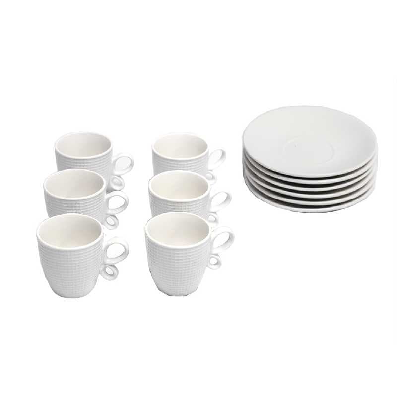 TAZA DE CERÁMICA CON PLATO BLANCO 100 ml / 3.4 oz SET 12 PZAS
