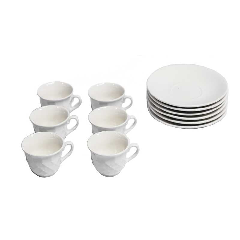TAZA DE CERÁMICA CON PLATO BLANCO 100 ml / 3.4 oz SET 12 PZAS