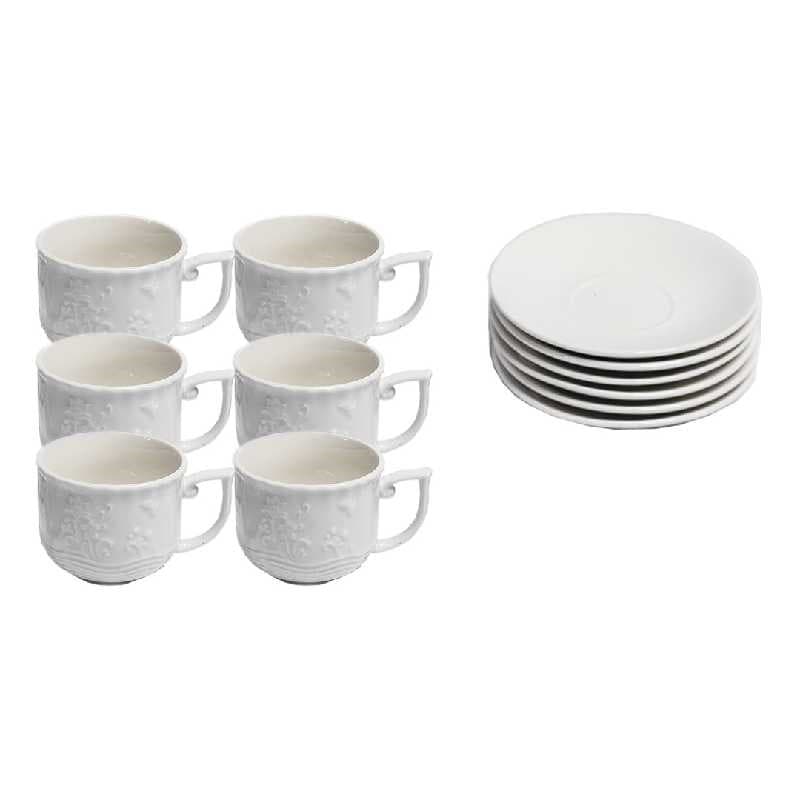 TAZA DE CERÁMICA CON PLATO BLANCO 100 ml / 3.4 oz SET 12 PZAS
