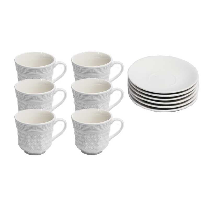 TAZA DE CERÁMICA CON PLATO BLANCO 100 ml / 3.4 oz SET 12 PZAS