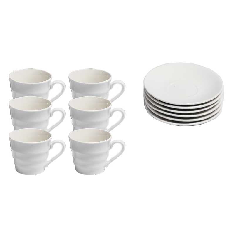 TAZA DE CERÁMICA CON PLATO BLANCO 100 ml / 3.4 oz SET 12 PZAS