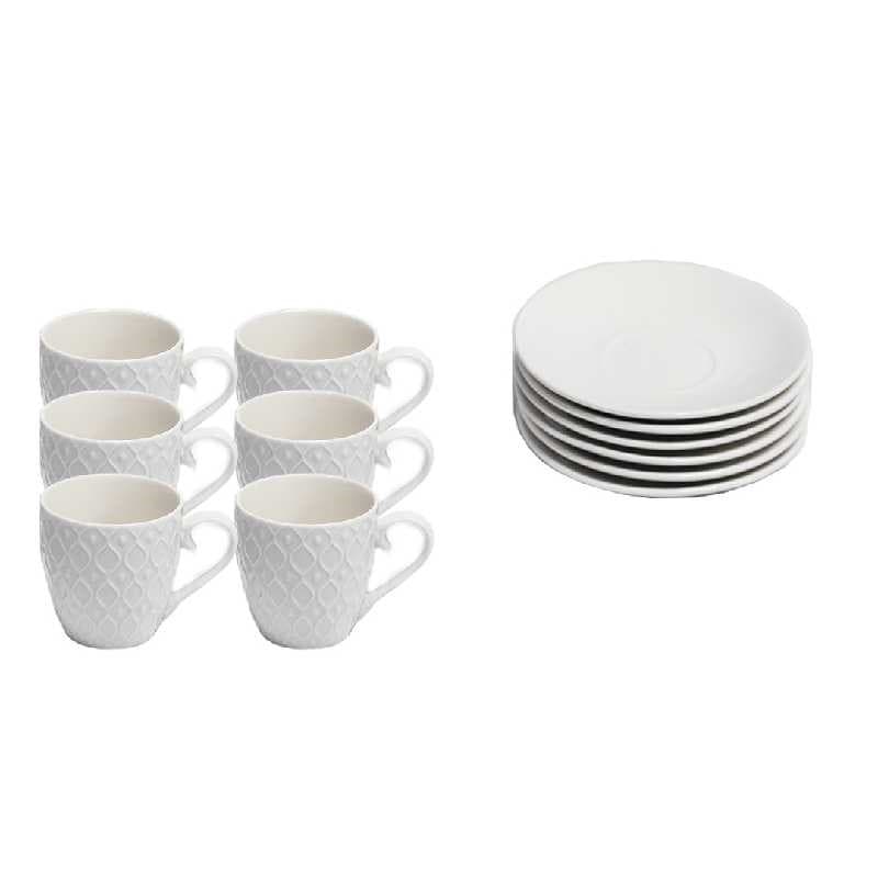 TAZA DE CERÁMICA CON PLATO BLANCO 100 ml / 3.4 oz SET 12 PZAS