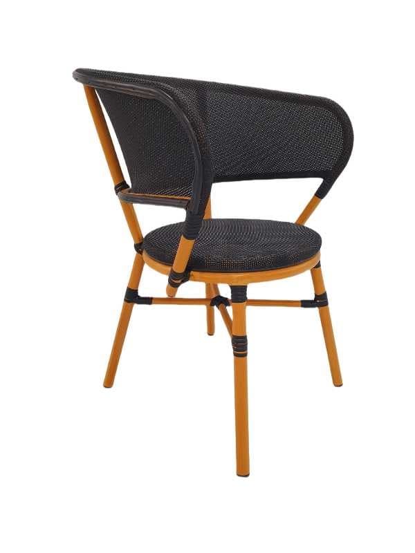 SILLA RATTAN NEGRA ALUMINIO MARRON CLARO