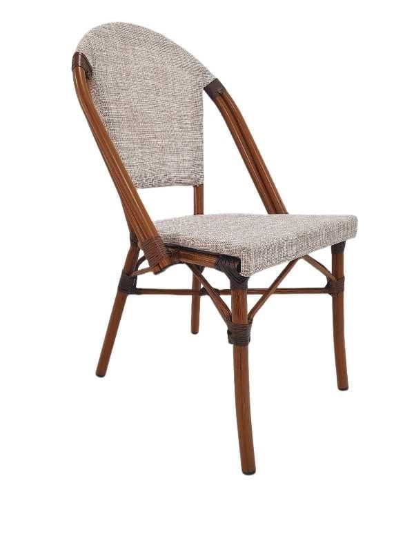 SILLA RATTAN CREMA ALUMINIO MARRON OSCURO