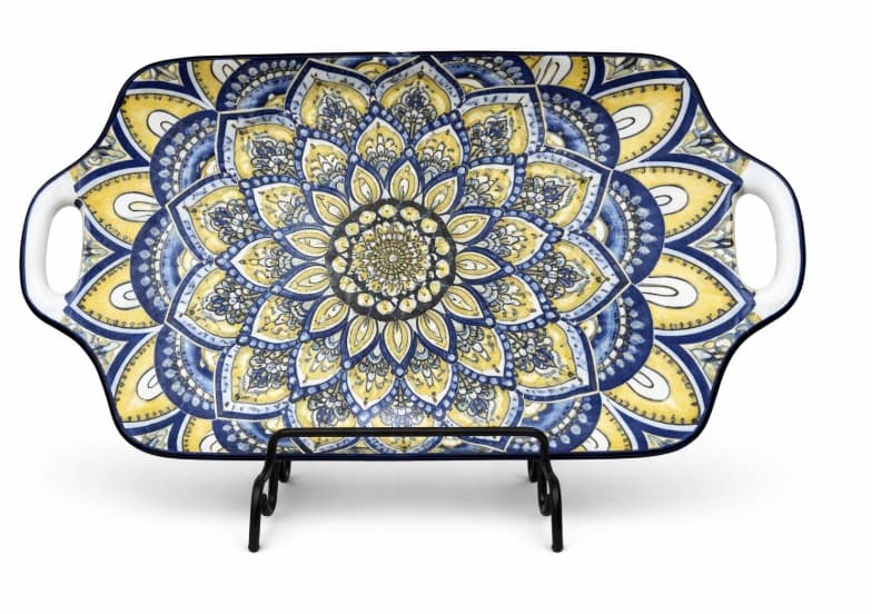 BANDEJA DE CERÁMICA RECTANGULAR MANDALA 12"