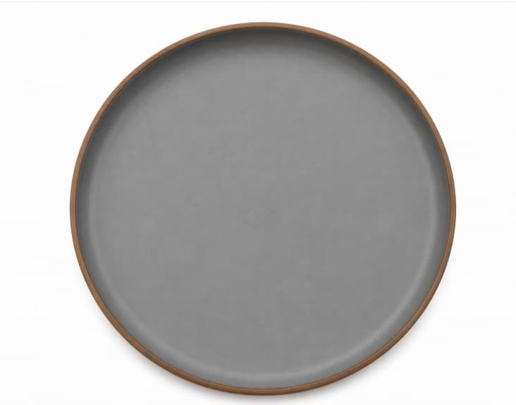 PLATO DE MELAMINA GRIS CLARO CON BORDE MARRON 10.5"