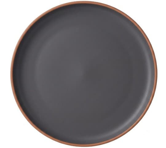 PLATO DE MELAMINA GRIS OSCURO CON BORDE MARRON 10.5"
