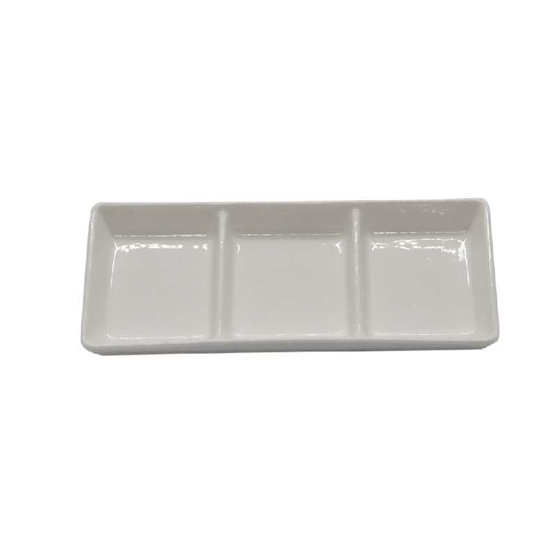 BANDEJA DE CERÁMICA TRIO RECTANGULAR BLANCA  8"