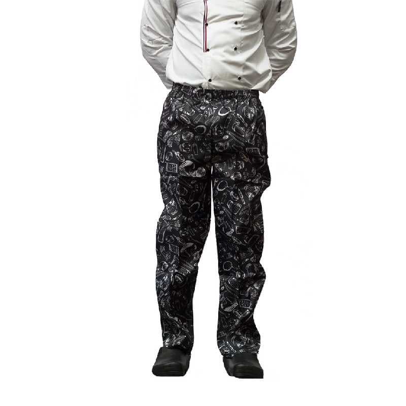 PANTALON NEGRO ESTAMPADO UTENSILIOS UNISEX T: 3XL