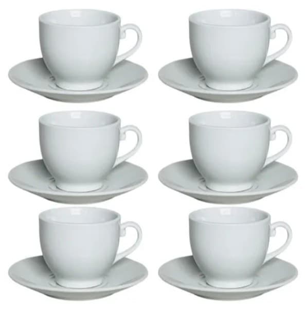 TAZA DE CERÁMICA CON PLATO BLANCO 120 ML SET 12 PZAS