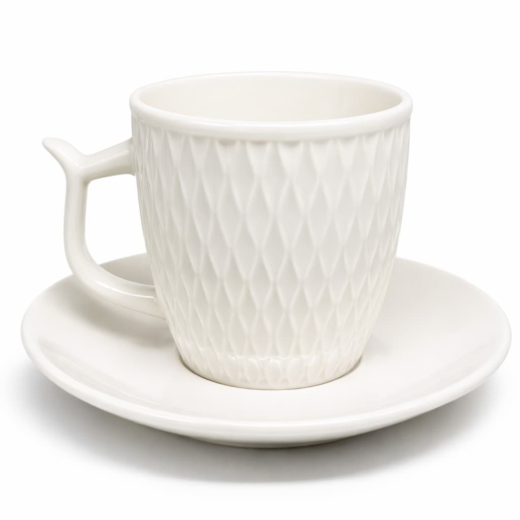 TAZA DE CERÁMICA CON PLATO BLANCO 120 ML SET 12 PZAS