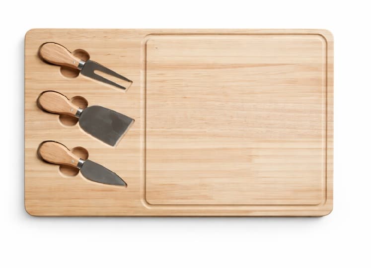 TABLA DE MADERA PARA QUESOS + 3 CUCHILLOS 29x39x1.5CM