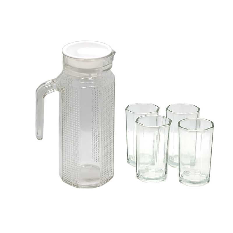JARRA DE VIDRIO 1.LITRO + 4 VASOS DE VIDRIO 180 ml