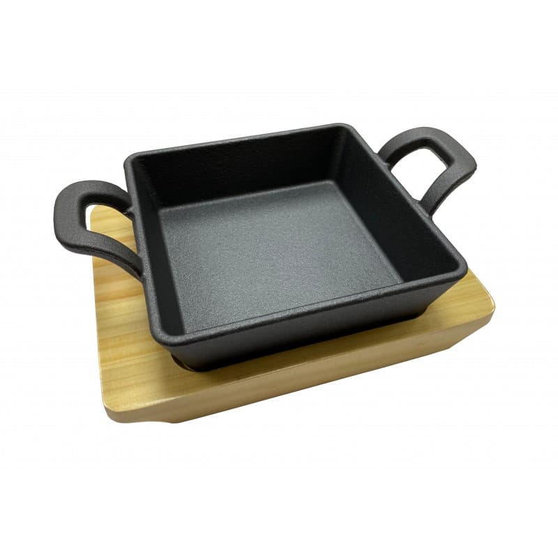 PLATO DE HIERRO FORJADO CON BASE DE MADERA 12.5X12.5CM