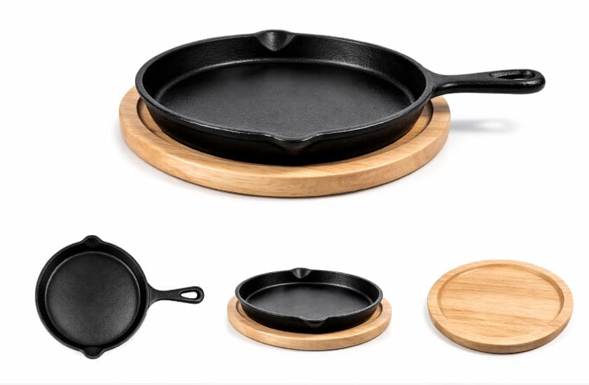 SARTEN DE HIERRO CON BASE DE MADERA 14CM