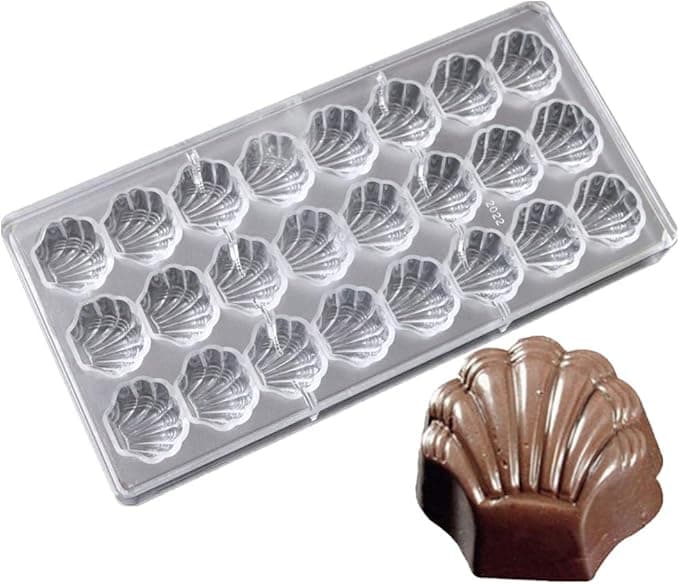 MOLDE DE POLICARBONATO PARA CHOCOLATES 24 CONCHAS DE 3.2x3x1 CM C/U