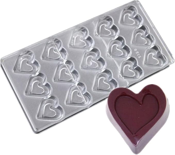 MOLDE DE POLICARBONATO PARA CHOCOLATES 15 CORAZONES DE 4x4x1 CM C/U