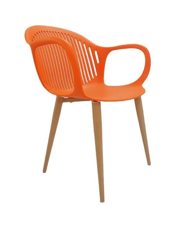 SILLA PP NARANJA PATAS METAL MARRON