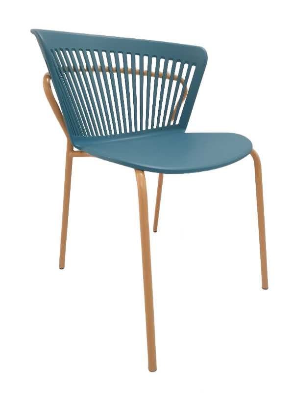 SILLA PP VERDE PATAS METAL MARRON