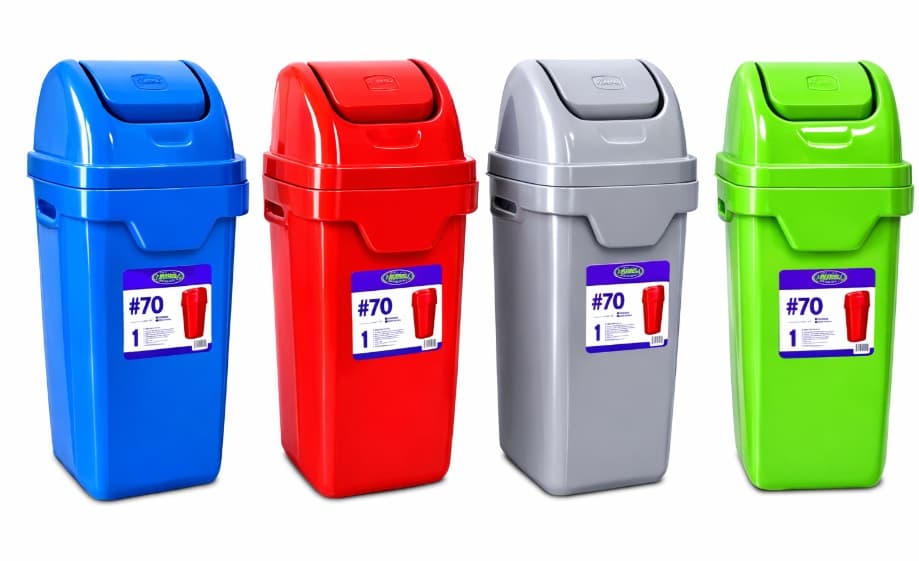 BASURERO DE PLÁSTICO VERDE, ROJO, GRIS Y AZUL 90 LITROS