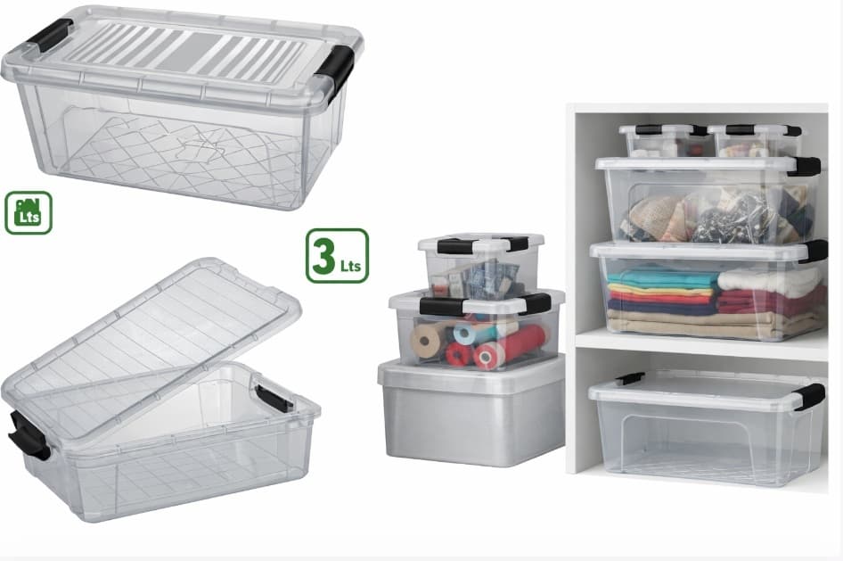 ENVASE DE PLÁSTICO RECTANGULAR CON TAPA 2 LITROS