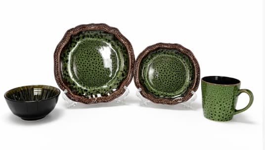 PLATO DE CERÁMICA REDONDO VERDE/MARRON 10.5"
