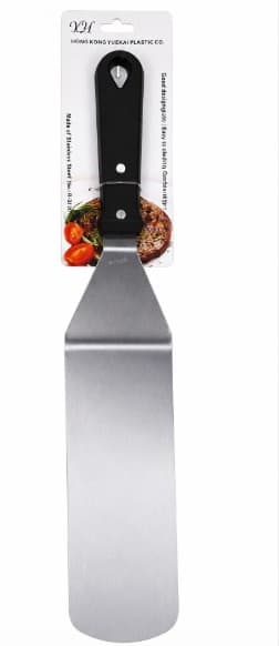 ESPATULA INOX CON MANGO  PLÁSTICO NEGRO 39X7 CM