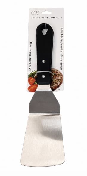 ESPATULA INOX CON MANGO  PLÁSTICO NEGRO 28X7.5CM