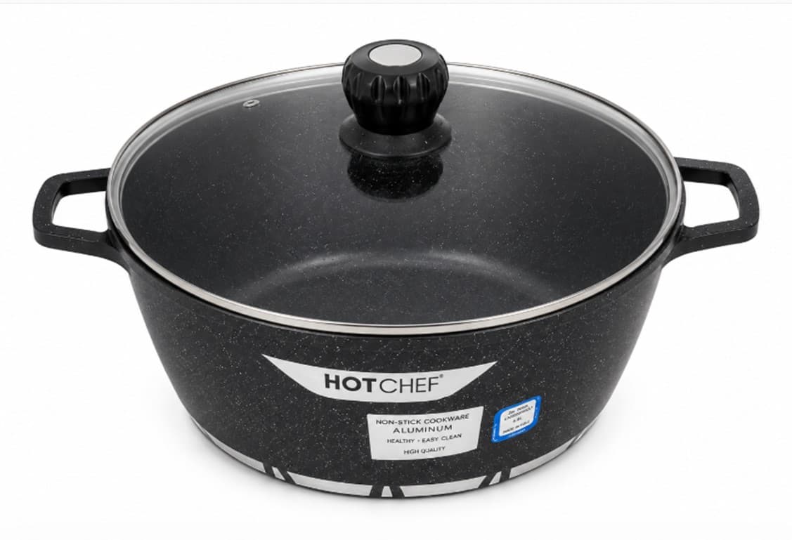 OLLA DE ALUMINIO ANTIADHERENTE CON TAPA DE VIDRIO 36x17 CM 18 LITROS