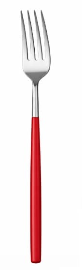 TENEDOR MESA PLATEADO / MANGO ROJO 20.7CM
