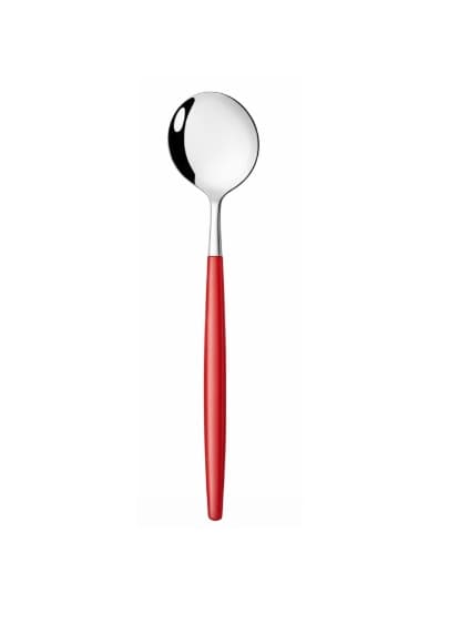 CUCHARA POSTRE PLATEADO / MANGO ROJO 12.9CM