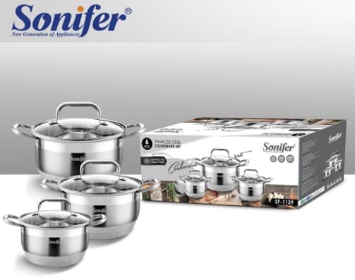 JUEGO DE OLLAS DE ALUMINIO SET DE 6 PZAS SONIFER MEDIDAS: 6.5L/8.2L/10.1L