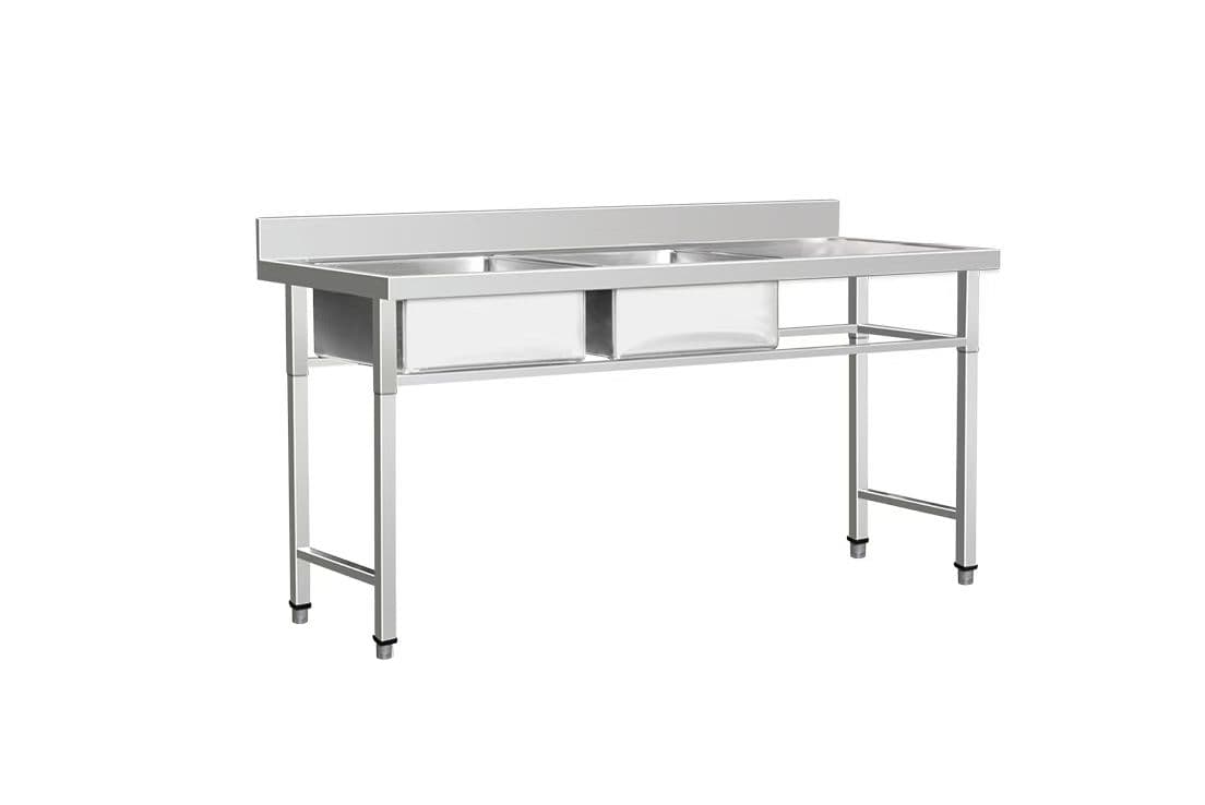 Fregador 2 tinas con mesa derecha 180x70x90+10cm / Patas cuadradas