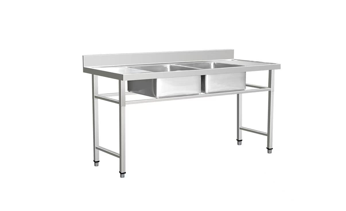 Fregador 2 tinas y 2 mesas laterales 180x70x90+10cm / Patas cuadradas