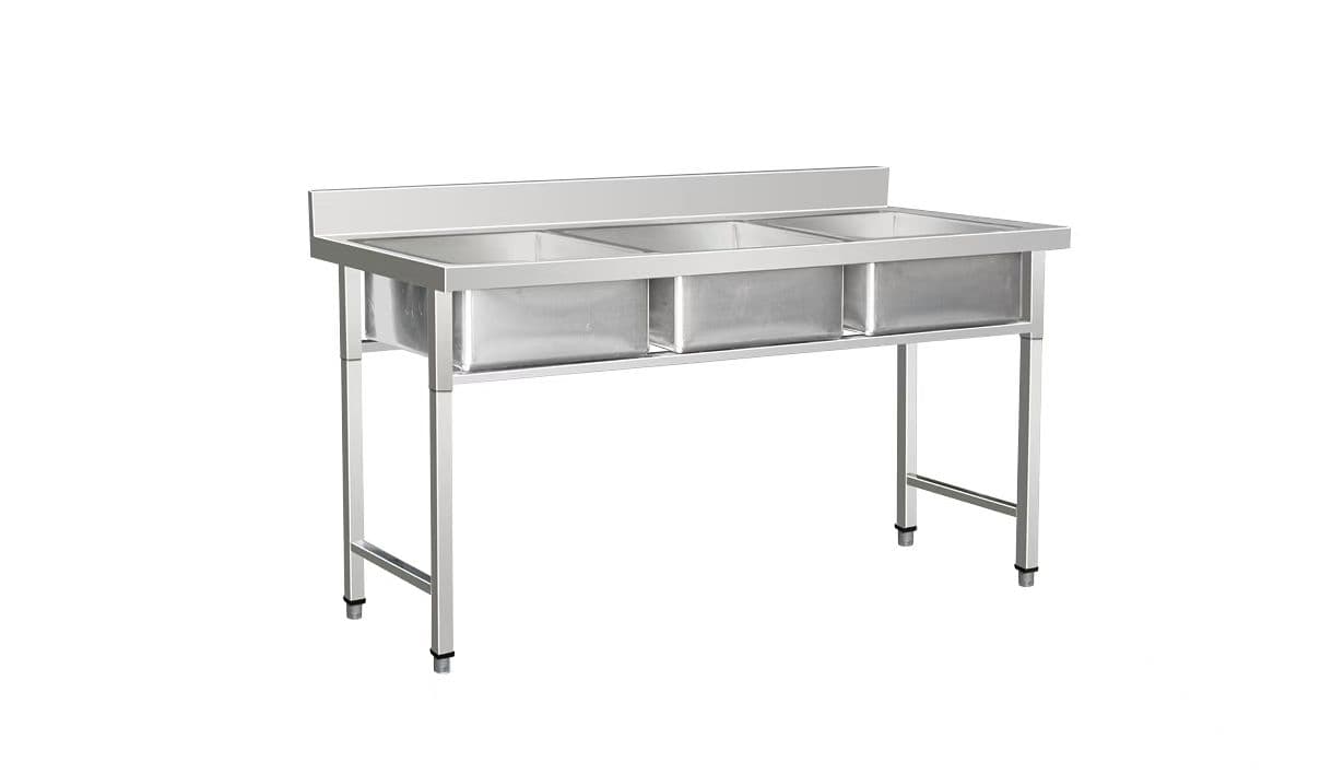 Fregador 3 tinas 180*70*90+10 cm / Patas cuadradas
