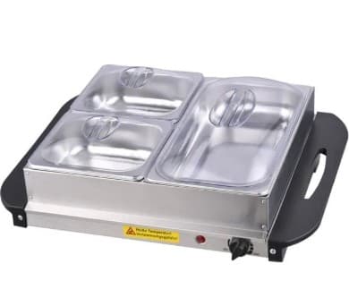 SERVIDOR BUFFET ELÉCTRICO CON PLANCHA Y 1 BANDEJA GN DE 1/3 6.5 CM Y 2 BANDEJAS GN DE 1/6 6.5 CM