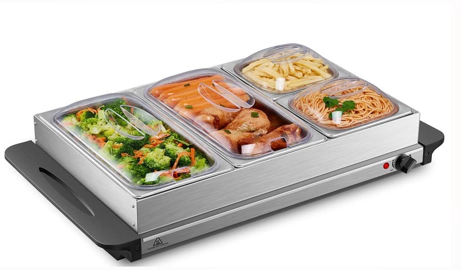 SERVIDOR BUFFET ELÉCTRICO CON PLANCHA Y  2 BANDEJAS GN DE 1/3 6.5 CM Y BANDEJAS GN DE 1/6 6.5 CM