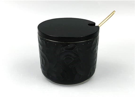 AZUCARERA DE CERÁMICA NEGRA CON CUCHARA DORADA 8X7 CM