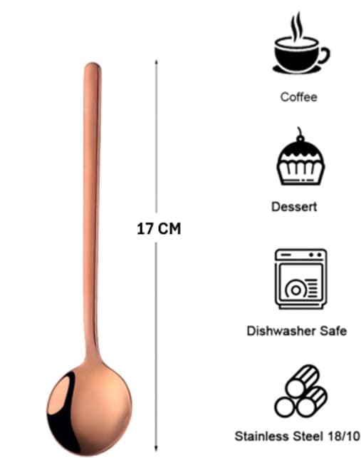 CUCHARA POSTRE DORADO ROSA 17CM SET 6 PZAS