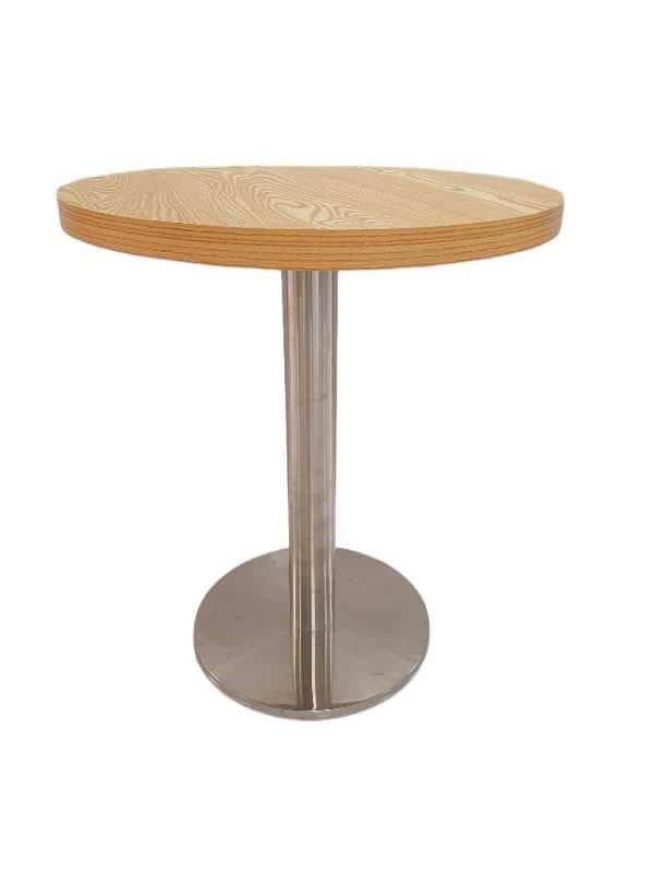 MESA REDONDA 80x80x75CM SOBRE MELAMINA CREMA / BASE INOX