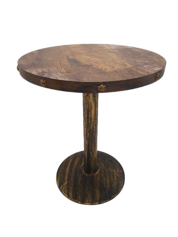 MESA REDONDA 60x75CM SOBRE PLYWOOD MARRON OSCURA / BASE BRONCE