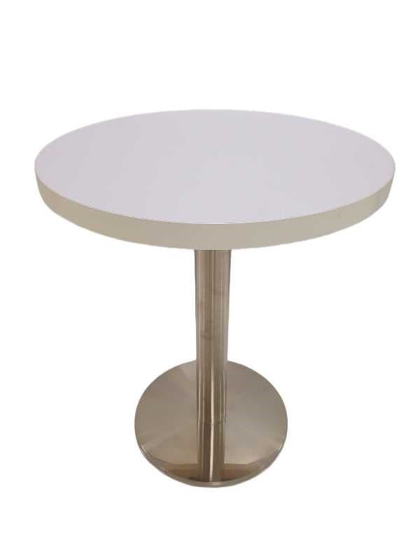 MESA REDONDA 80x80x75CM SOBRE PLYWOOD BLANCO / BASE INOX