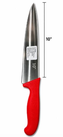 CUCHILLO DE CHEF CON MANGO ROJO 10"