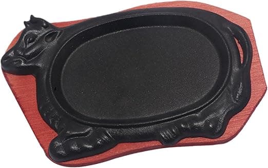 PLATO DE HIERRO VACA CON BASE DE MADERA 28x17 CM