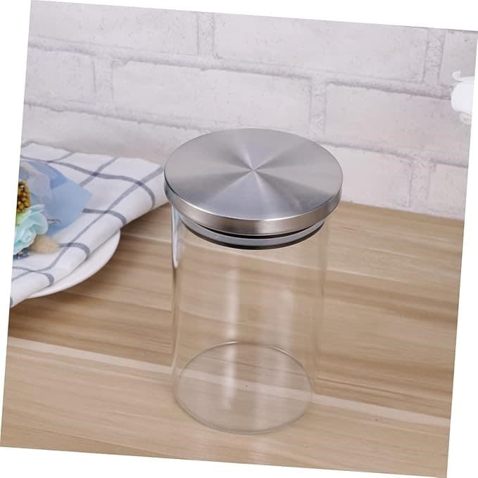 FRASCO DE VIDRIO REDONDO CON TAPA DE ACERO 10X12 CM/ 27 Oz - 800ML 