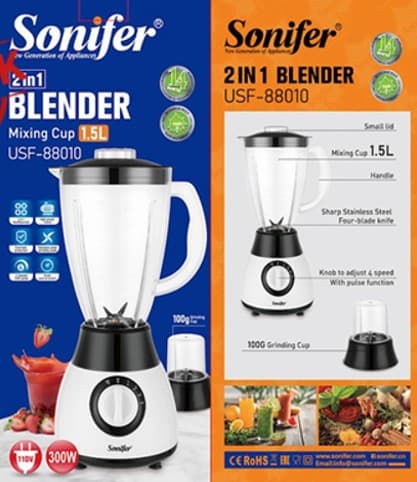 LICUADORA 2 EN 1 DE 1.5LITROS / 300W SONIFER 110V/60HZ