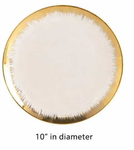 PLATO DE CERÁMICA REDONDO BLANCO CON DORADO 10"