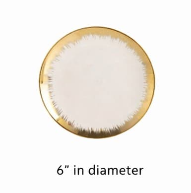 PLATO DE CERÁMICA REDONDO BLANCO CON DORADO 6"